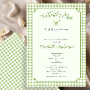 Gröna fjärilkyssar och babyskyar Baby Shower Inbjudningar