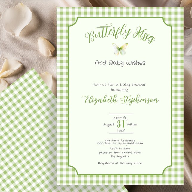 Gröna fjärilkyssar och babyskyar Baby Shower Inbjudningar (Skapare uppladdad)