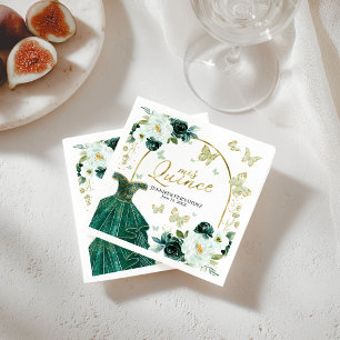 Gröna fjärils-quinceañera servetter blommig