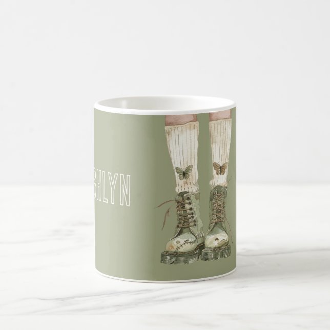 Gröna fjärilsstövlar strumpor kaffemugg (Center)