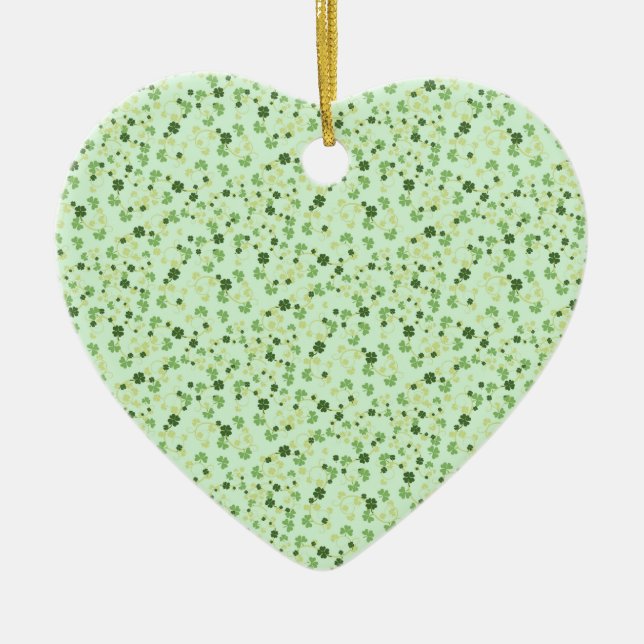 Gröna Fyrbladiga Klöver St Patricks Day Julgransprydnad Keramik (Framsidan)
