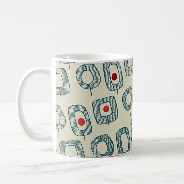 Gröna geometriska öppna former med röda prickar kaffemugg (Vänster)