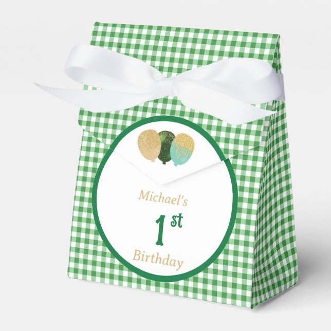 Gröna Gingham Glitterballonger Anpassade 3 Bilder  Presentaskar (Framsidan Sidan)