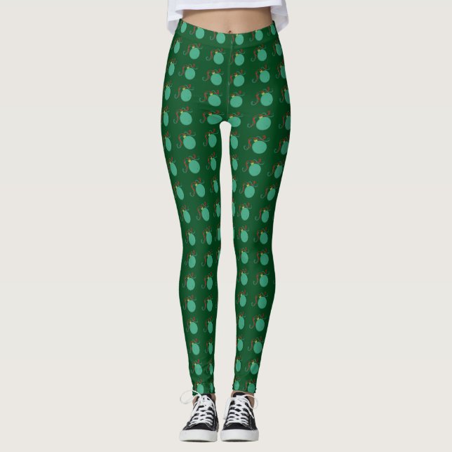 Gröna glaskulor med släpande band leggings (Framsida)