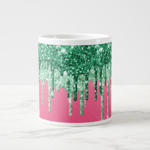 Gröna glitterdroppar Rosa Glam Trendig Jätte Jumbo Mugg