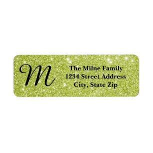 Gröna glittermonogram - Returadressetiketter Returadress Etikett