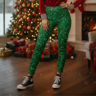 Gröna Glittrande Julstrumpbyxor Leggings