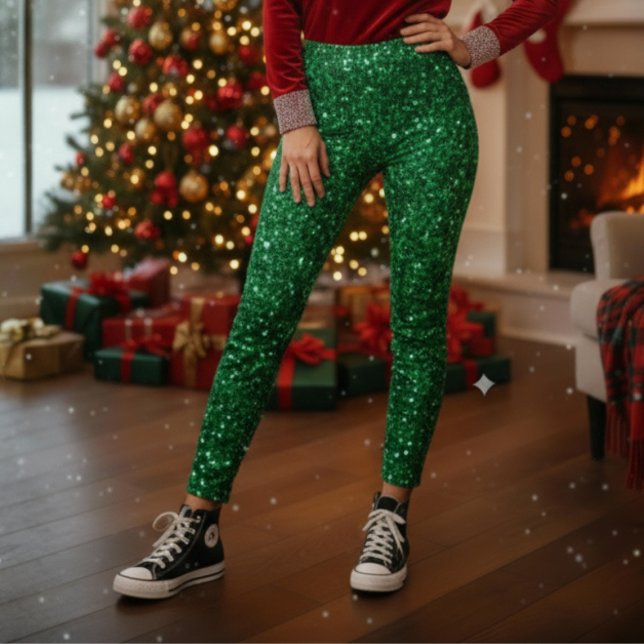 Gröna Glittrande Julstrumpbyxor Leggings (Bring holiday magic to every move with our Green Sparkle Christmas Leggings! by Becky Boom)