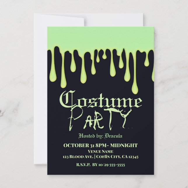 Gröna glöddroppar droppande Halloween kostymfest Inbjudningar (Framsida)