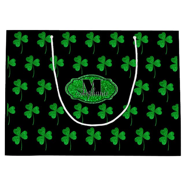 Gröna Gnistrande Shamrocker Monogrammed St Patrick (Framsidan)