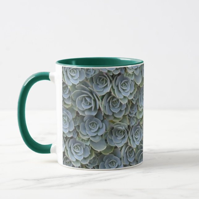GRÖNA GRÅ SUCCULENTA VÄXTER ROSETTER MUGG (Vänster)