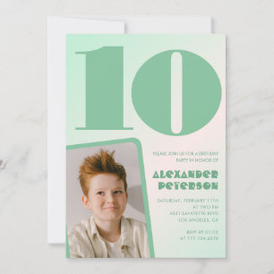 Gröna gradient 10-års födelsedagsinbjudningar Pojk Inbjudningar