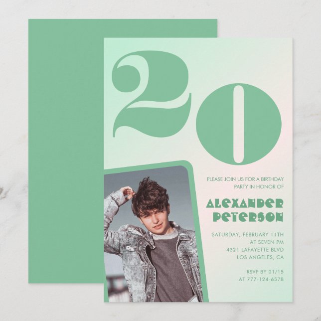 Gröna gradient 20-års födelsedagsinbjudningar Foto Inbjudningar (Fram/baksida)