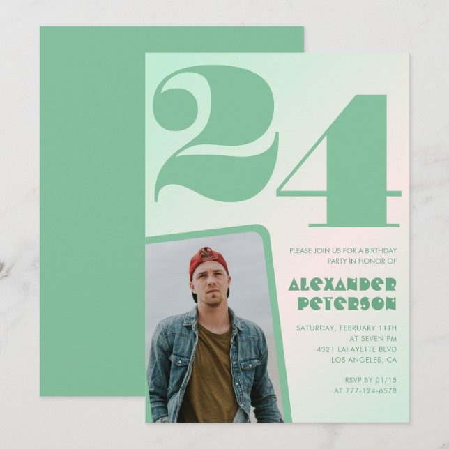 Gröna gradient 24-års födelsedagsinbjudningar Foto Inbjudningar (Fram/baksida)