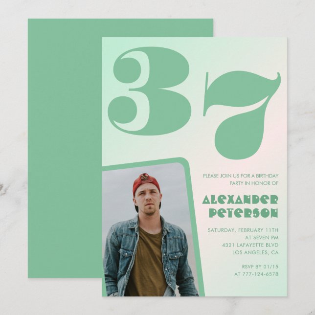 Gröna gradient 37-års födelsedagsinbjudningar Pojk Inbjudningar (Fram/baksida)