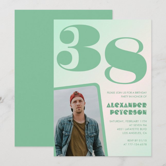Gröna gradient 38-års födelsedagsinbjudningar Pojk Inbjudningar (Fram/baksida)
