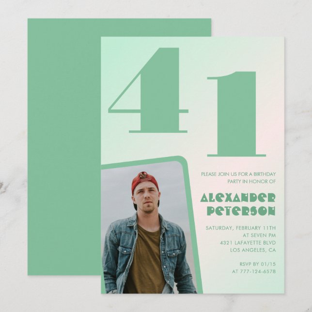 Gröna gradient 41-års inbjudningskort Pojke Foto (Fram/baksida)