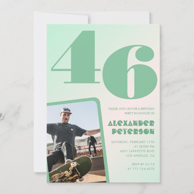 Gröna gradient 46-års födelsedagsinbjudningar Pojk Inbjudningar (Framsida)