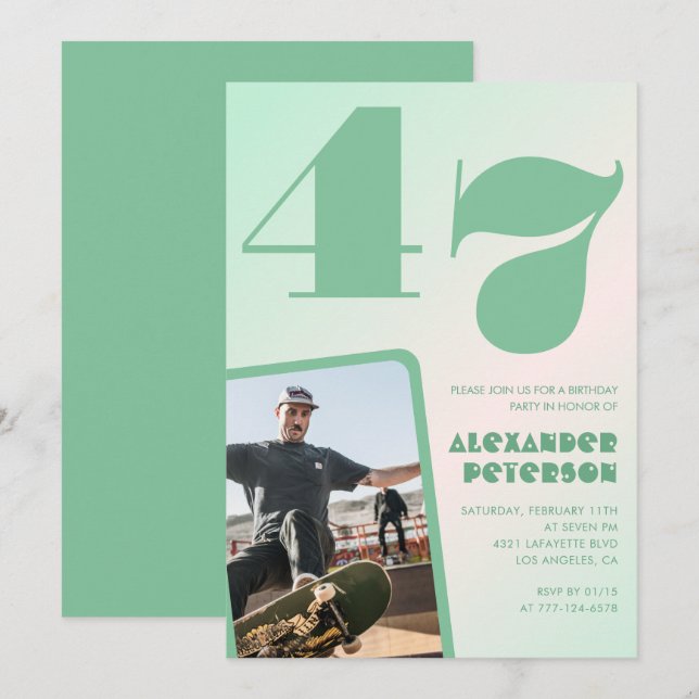 Gröna gradient 47-års födelsedagsinbjudningar Pojk Inbjudningar (Fram/baksida)