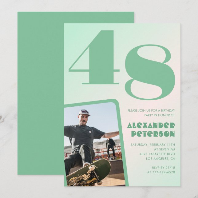 Gröna gradient 48-års födelsedagsinbjudningar Pojk Inbjudningar (Fram/baksida)