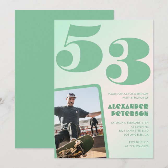 Gröna gradient 53-års födelsedagsinbjudningar Pojk Inbjudningar (Fram/baksida)