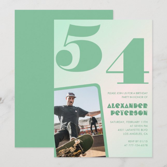 Gröna gradient 54-års födelsedagsinbjudningar Pojk Inbjudningar (Fram/baksida)