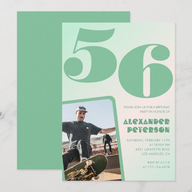Gröna gradient 56-års födelsedagsinbjudningar Pojk Inbjudningar (Fram/baksida)