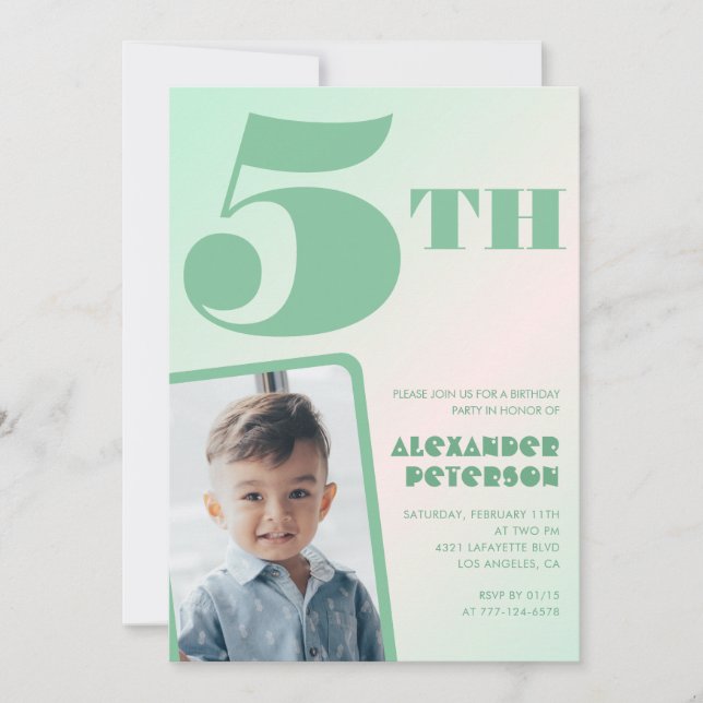Gröna gradient 5-års födelsedagsinbjudningar Pojke Inbjudningar (Framsida)