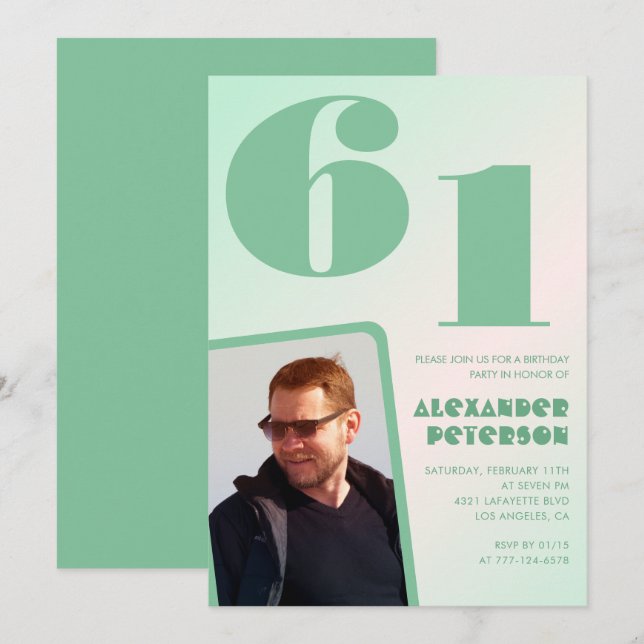 Gröna gradient 61-års födelsedagsinbjudningar Pojk Inbjudningar (Fram/baksida)