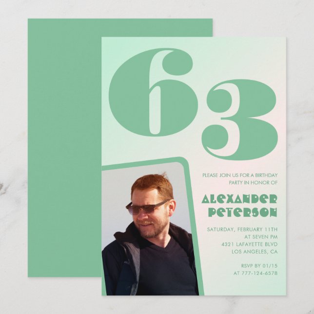 Gröna gradient 63-års födelsedagsinbjudningar Pojk Inbjudningar (Fram/baksida)