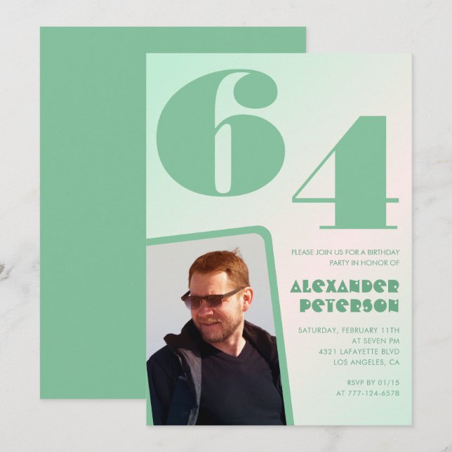 Gröna gradient 64-års födelsedagsinbjudningar Pojk Inbjudningar (Fram/baksida)