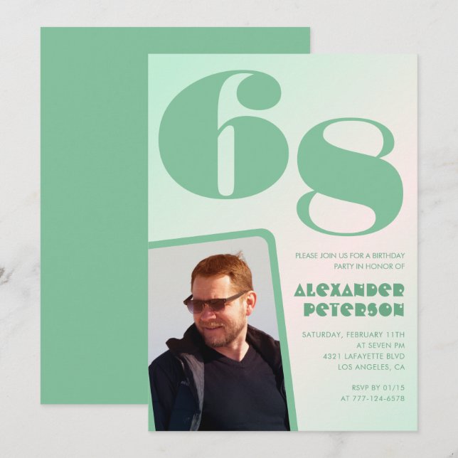 Gröna gradient 68-års födelsedagsinbjudningar Pojk Inbjudningar (Fram/baksida)