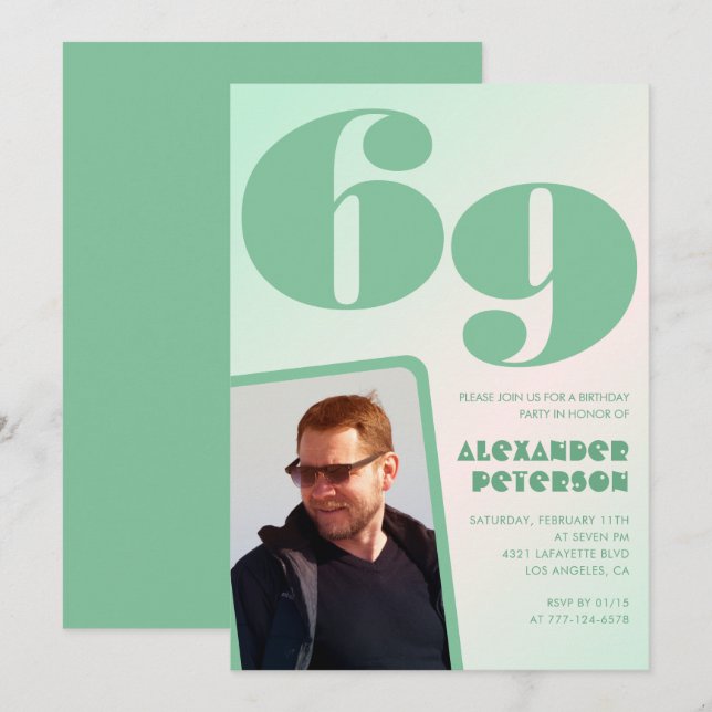 Gröna gradient 69-års födelsedagsinbjudningar Pojk Inbjudningar (Fram/baksida)