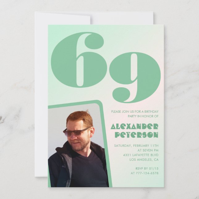 Gröna gradient 69-års födelsedagsinbjudningar Pojk Inbjudningar (Framsida)