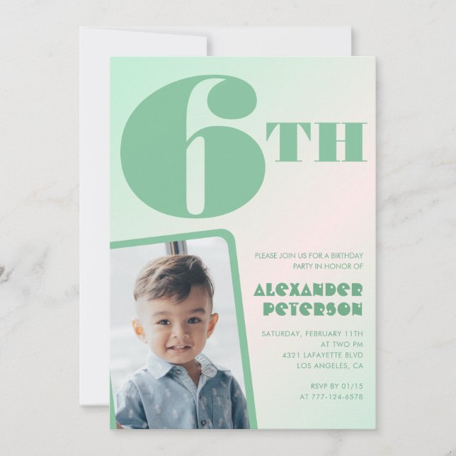 Gröna gradient 6-års födelsedagsinbjudningar Pojke Inbjudningar (Framsida)