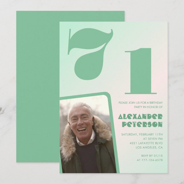 Gröna gradient 71-års födelsedagsinbjudningar Pojk Inbjudningar (Fram/baksida)