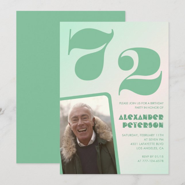 Gröna gradient 72-års födelsedagsinbjudningar Män  Inbjudningar (Fram/baksida)