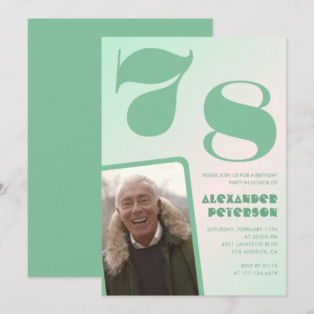 Gröna gradient 78-års födelsedagsinbjudningar Män  Inbjudningar (Fram/baksida)