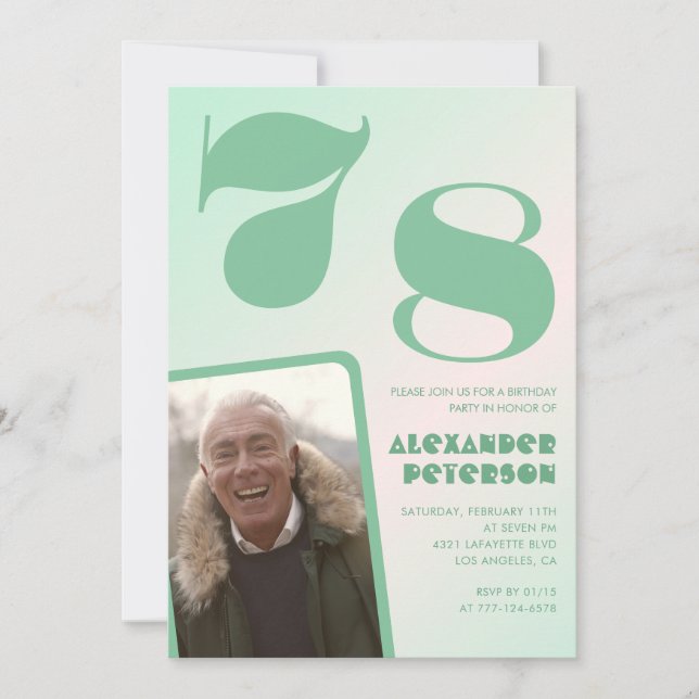 Gröna gradient 78-års födelsedagsinbjudningar Pojk Inbjudningar (Framsida)