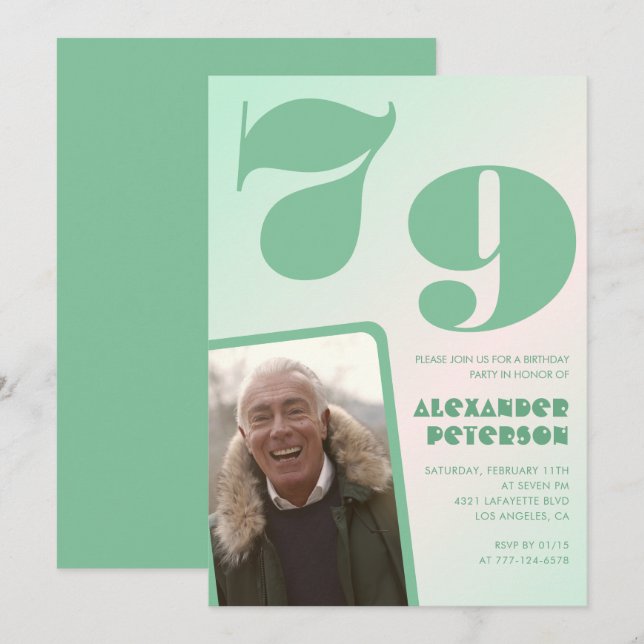 Gröna gradient 79-årsdag inbjudningar Män Foto (Fram/baksida)