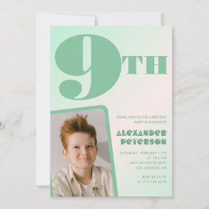 Gröna gradient 9-års födelsedagsinbjudningar Pojke Inbjudningar