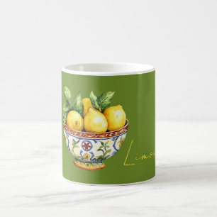 Gröna Gula Citroner Italiensk Skål Kaffemugg