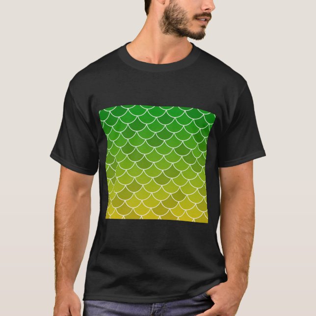 Gröna Gula Fiskfjäll T Shirt (Framsida)