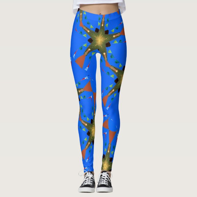 gröna/gula rinnande stjärnablått leggings (Framsida)