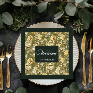 Gröna Guld Blommiga Servetter Modern Chic Porslin