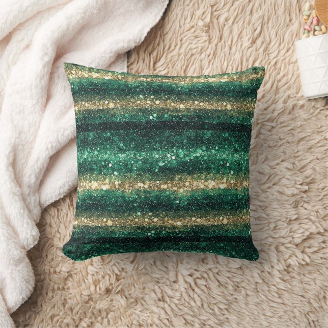 Gröna Guld Glitter Ränder Kudde (Filt)