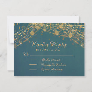 Gröna Guld Glitter Strängljus Quinceañera RSVP Vykort
