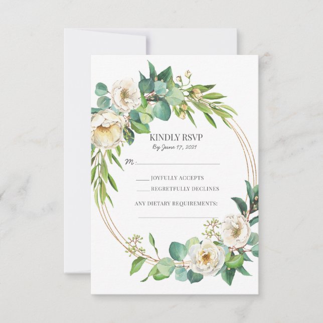 Gröna, guld och vita blomsterbröllop RSVP-kort OSA Kort (Framsida)