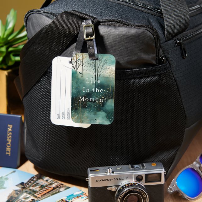 Gröna guldbärsträd med fåglar jul bagagebricka (Framsida & Baksida)