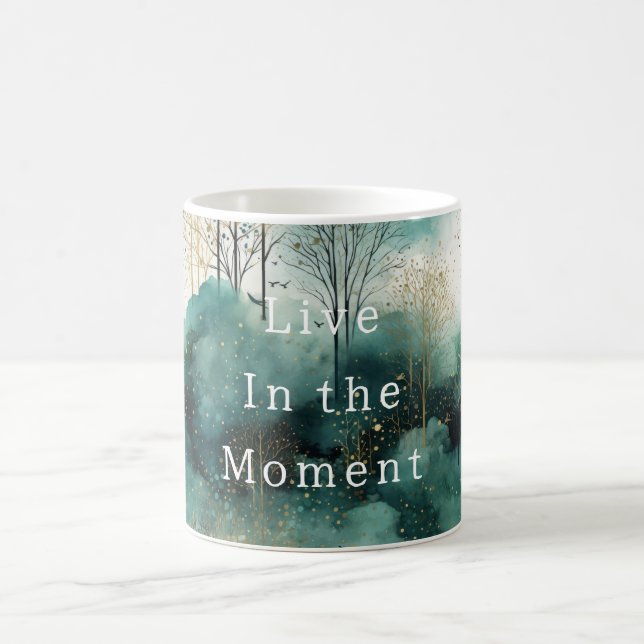 Gröna guldbjörkträd med fåglar jul kaffemugg (Center)